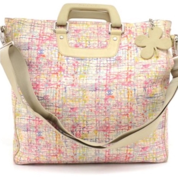 💕Chanel💕 multicolor rare retired clover, XL tote 2way CC - Picture 1 of 16
